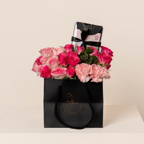 money bag - Bag contains flowers and money box