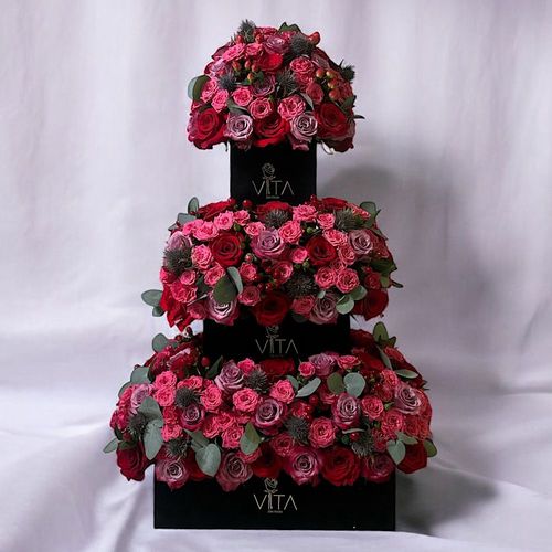 Meloni - 3 black boxes contains mixed flowers Height: 90 Width: 40