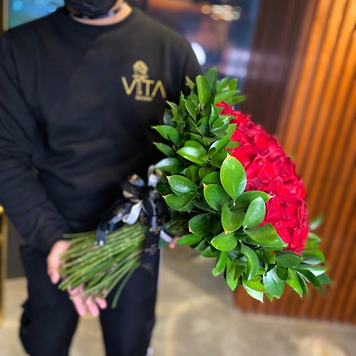 voice - Hand bouquet contains 50 red roses  h 50  w 30