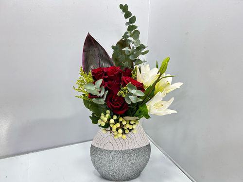 Love 18 - Pottery vase with mixed flowers and vegetables