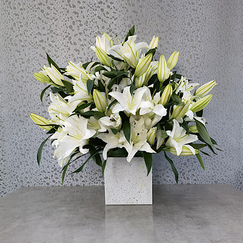 Casa Event Flowers - Serendipity II - Height: 75 cm
Width: 70 cm

A vase filled with casablanca flowers.