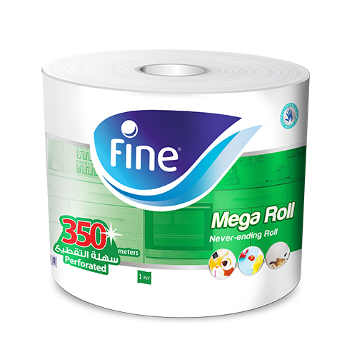 Fine Jumbo Roll - 350 meter - With its embossed sheets and soft texture, Fine Kitchen rolls guarantee high levels of absorbency and optimal comfort for all types of users in different household uses, the product's quality makes it the perfect addition to any use.  Size: 350 meter