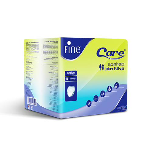 Fine Care Unisex Underwear Adult Diaper Medium 14 Diapers - Provides thin comfort and follows the contours of the body Wetness indicator shows when it is time for changing The double leakage barriers provide high ConfioFit leakage security Fast liquid absorption and a highly absorbent core provide lasting dryness Breathable and gentle to the skin The Odor Neutralizer reduces the effect of ammonia odor Size: Medium Quantity: 14 pieces