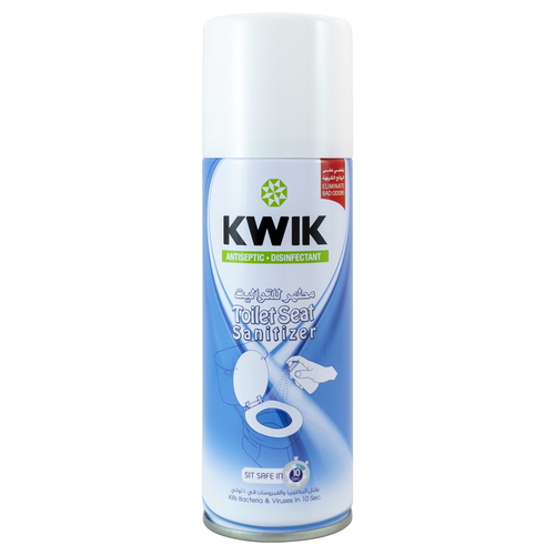 KWIK Toilet Sanitizer 200 ml - KWIK Toilet Seat Sanitizer kills bacteria and viruses in 10 seconds - Ensures germ-free and safe toilet experience.