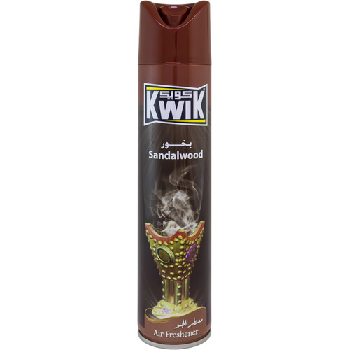 KWIK Sandalwood A/F 300 ml - KWIK AIR FRESHNER 
Special mixture of KWIK leaves a fresh and cool pleasant fragrance in the air (available in other unique fragrances) 
Kwik Air Freshener add a beautiful scent to any room in your home 
FEATURES:
Leaves your home smelling fresh and clean.
Freshens the air and smoothens the life
Brings an instant burst of freshness in any room of your home. 
DIRECTIONS:
Hold can upright, press button and spray toward center of room.