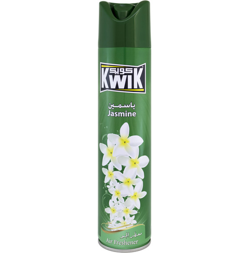 Al Sharhan Industries - KWIK Jasmine A/F 300 ml - KWIK AIR FRESHNER 
Special mixture of KWIK leaves a fresh and cool pleasant fragrance in the air (available in other unique fragrances) 
Kwik Air Freshener add a beautiful scent to any room in your home 
FEATURES:
Leaves your home smelling fresh and clean.
Freshens the air and smoothens the life
Brings an instant burst of freshness in any room of your home. 
DIRECTIONS:
Hold can upright, press button and spray toward center of room.