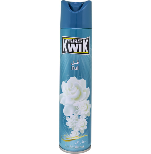 KWIK Full A/F 300 ml - KWIK AIR FRESHNER 

    Special mixture of KWIK leaves a fresh and cool pleasant fragrance in the
  air (available in other unique fragrances) 
Kwik Air Freshener add a beautiful scent to any room in your home 

    FEATURES:
Leaves your home smelling fresh and clean.
Freshens the air and smoothens the life 
Brings an instant burst of freshness in any room of your home. 

    DIRECTIONS:
Hold can upright, press button and spray toward center of room.