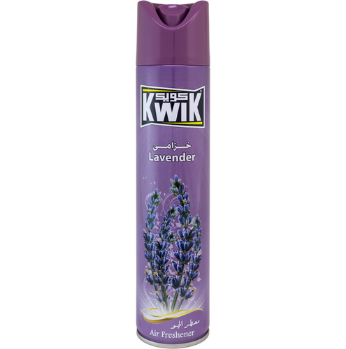 KWIK Lavender A/F 300 ml - KWIK AIR FRESHNER 
Special mixture of KWIK leaves a fresh and cool pleasant fragrance in the air (available in other unique fragrances) 
Kwik Air Freshener add a beautiful scent to any room in your home 
FEATURES:
Leaves your home smelling fresh and clean.
Freshens the air and smoothens the life
Brings an instant burst of freshness in any room of your home. 
DIRECTIONS:
Hold can upright, press button and spray toward center of room.