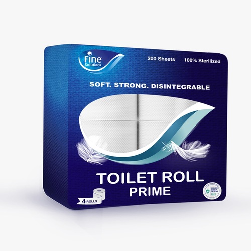 Al Sharhan Industries - Fine Toilet Tissue Prime  Rolls, 200 Sheets × 4 Rolls - With its embossed paper and smooth texture, Fine ensures high levels of absorption and maximum comfort for all types of users in various industries and sectors. Aside from being ideal for all plumbing systems and disintegrating when lowered into the siphon, the quality of the product makes it the perfect addition to any use.