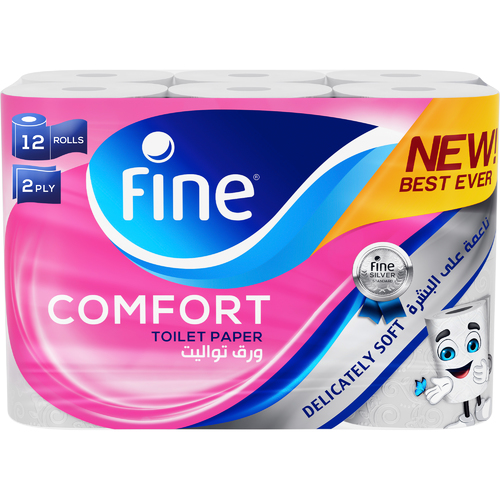 Fine Comfort Toilet Paper 2 Ply 12 Rolls - A 2 plies Toilet Paper, with its NEW BEST EVER technology, gives you 30% more absorbency, delicate soft touch and sterilized through SteriPro technology. It has the perfect balance of softness and absorbency leaving you and your family feeling clean and confident.