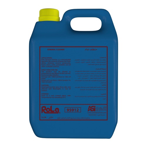 Rola General Cleaner 5 Ltr 4 Pcs - Rola General Cleaner is a concentrated liquid for the removal of heavy dirt from dishes, windows, screens, pavements, floors, doors, walls, automobiles, and all other washable surfaces.