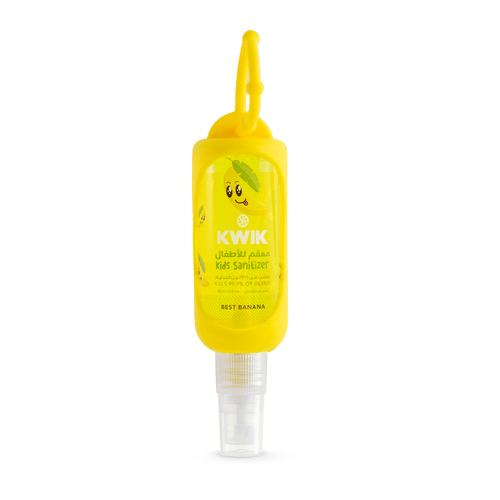 Al Sharhan Industries - KWIK Kids Hand Sanitizer (BANANA) - Product Features:Kills 99.9% of germs & viruses.Suitable for sensitive skinNON- Flammable. (Alcohol Free)Keeps hands soft and moisturized.Suitable for kidsRegistered in Ministry of Health – Kuwait.