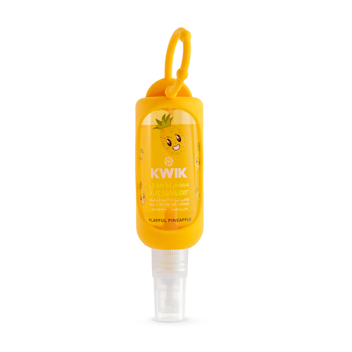 Al Sharhan Industries - KWIK Kids Hand Sanitizer (PINEAPPLE) - Product Features:Kills 99.9% of germs & viruses.Suitable for sensitive skinNON- Flammable. (Alcohol Free)Keeps hands soft and moisturized.Suitable for kidsRegistered in Ministry of Health – Kuwait.