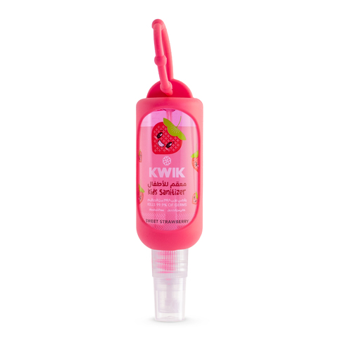 KWIK Kids Hand Sanitizer (STRAWBERRY) - Product Features:Kills 99.9% of germs & viruses.Suitable for sensitive skinNON- Flammable. (Alcohol Free)Keeps hands soft and moisturized.Suitable for kidsRegistered in Ministry of Health – Kuwait.