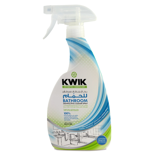 KWIK Bathroom Disinfecting Cleaner Spray 500 ml - Powerful
formula specially designed to remove soap scum, tough bathroom grime and
stains. Kills 99.9% of germs such as disease-causing viruses and bacteria.
Brightens surfaces and leaves a lasting fresh fragrance      



Applications:
Can be used
on most bathroom surfaces including glazed ceramic tiles, glazed porcelain,
glass, shower, doors, chrome, plastic, fiberglass, and synthetic marble.
