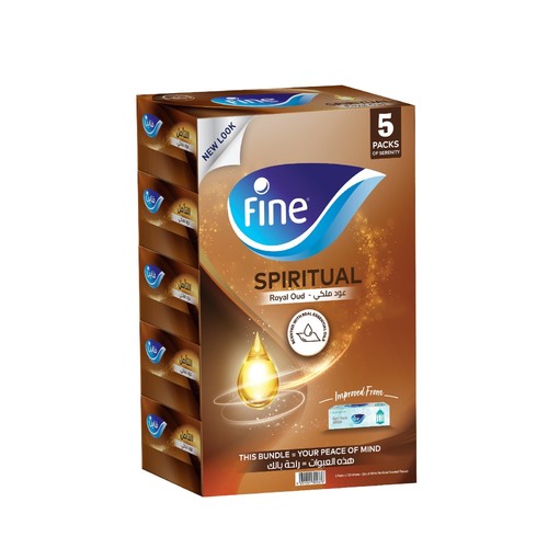 Fine Facial Tissue Royal Oud 120 Pulls (5 pcs) - World’s only tissue to be Certified by Family Hygiene Institute - Infused with a special touch of real cotton- Sterilized through a patented “Steripro’ process -Made with real essential oils derived from plants - Infused with Oud essential oil to enhance your physical and mental well-being- ٍSilver Oud Scented