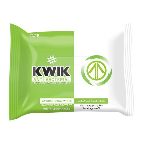 KWIK Antibacterial Wipes -15 WIPES - Hygienic
     wet wipes, ideal for use at home, in the car, during travel and on trips.
 Eliminates
     Bacteria
 Suitable
     for all surfaces
 Leaves
     a pleasant scent


 

 

Kwik Antibacterial Wipes are the
fastest and easiest way to maintain cleanliness and protect your family's
health inside and outside the home. Suitable for immediate cleaning and
sanitizing of all types of surfaces.

 

Direction
of use: 

Thoroughly
wipe surfaces as desired. Allow to dry. After use, close top resealable label
to keep wipes moist and prevent drying out.