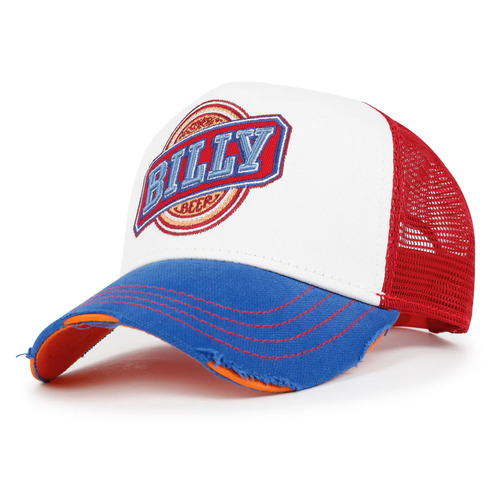 ililily PREMIUM Billy Beer Embroidery Structured Vintage Baseball Cap Casual Trucker Hat Red