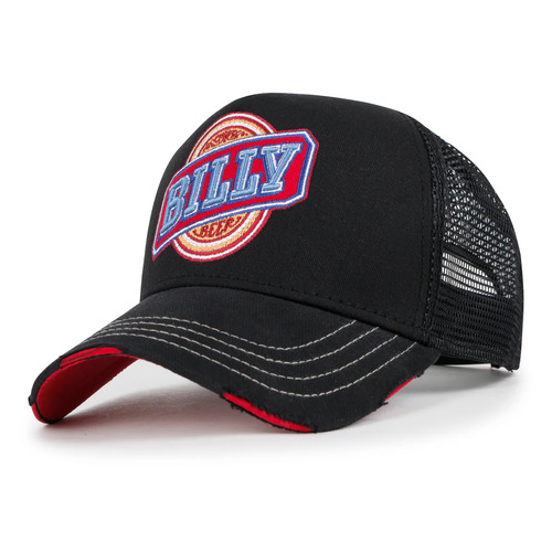 ililily PREMIUM Billy Beer Embroidery Structured Vintage Baseball Cap Casual Trucker Hat Black