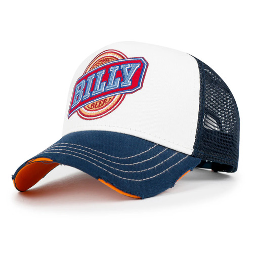 ililily PREMIUM Billy Beer Embroidery Structured Vintage Baseball Cap Casual Trucker Hat NAvy