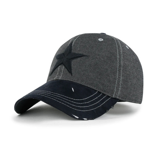ililily Star Embroidery Cotton Denim Trucker Hat Faux Suede Brim Baseball Cap Black Denim