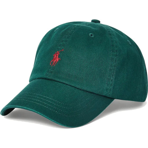 Cotton Chino Ball Cap Dark Green Pony Red Logo
