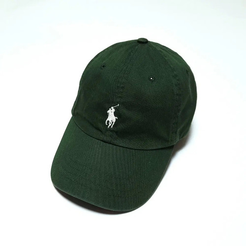 Cotton Chino Ball Cap Dark Green Pony White Logo