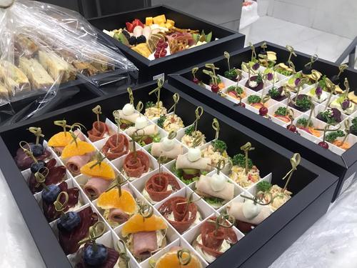 Canape Mix 3 - 6 Pieces each from Emmental with Nuts Canape, Brie Cheese with berries Canape, Mozzarella Canape, Turkey Brest Canape, Chicken Mayo Canape.