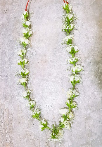 Baby Rose Collar for grown ups 109 - white baby roses , and white gypsophilia Length 70cm