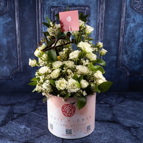 Flowers with Green Leaves Box-2 801 - baby roses and wax flowers green rescus Height 45 cm Width 25 cm