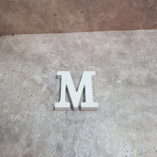 white wooden letter M 426 - white wooden letter M, perfect for adding a personalized touch to any room.  Crafted from high-quality wood,  this M letter stands at 10 cm tall, 10 cm wide,  making it a versatile piece for styling shelves, desks, or walls.