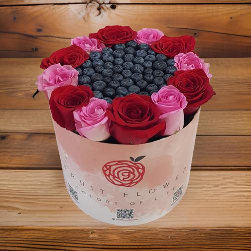 Rainbow Blueberry 802 - red, and pink rose with blueberry height 23 cm width 20 cm