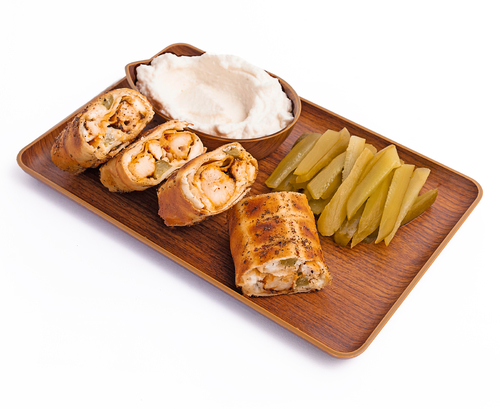 Taouk Tabliah - Taouk, Garlic, Pickles With Our Special Sauce In Lebanese Bread Toasted Over Charcoal