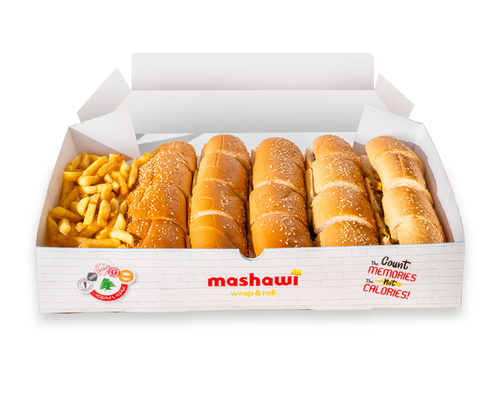 Special Sandwiches Box 5 Sandwiches - 5 special sandwiches with your choice of meat or chicken served on saj&nbsp; or lebanese bread with a side of fries.
