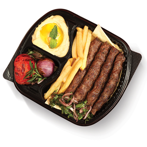 Kabab Beef Platter - Kebab, Grilled Tomatoes & Onions, French Fries, Biwaz & Mixed Pickles