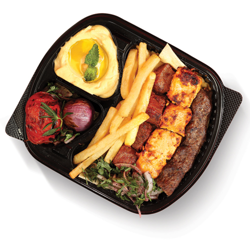 Mix Grill - Beef, Taouk, Kabab, Grilled Tomatoes & Onions, French Fries, Garlic Paste, Biwaz & Mixed Pickles