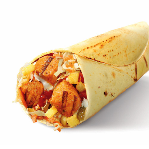 Taouk Coleslaw Sandwich - Grilled taouk, garlic, ketchup, mayounise, coleslaw, pickels & french fries in saj bread.