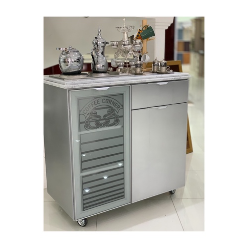 Corner coffee - The coffee corner is a cabinet size 100 cm in width, 90 cm in height and 60 cm in depth. It contains a refrigerator and an electric stove. Available in several colors: white, beige, dark gray, light gray