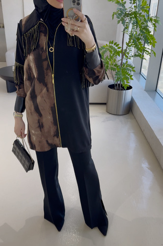 ربيعي٣ - جاكيت ربيعي مزين بهدب الجلد