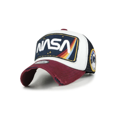 قبعة بيسبول ايليلي مطرزة بشعار ناسا - Red Bill ililily NASA Worm Logo Embroidery Baseball Cap Mesh Snap Back Trucker Hat Style: basic distressed cotton baseball cap logo embroidered half mesh trucker hat Trim/Embellishment: washed color distressed cotton baseball cap with NASA logo embroidered on the front. color blocked half mesh back trucker cap has an adjustable snapback closure. Crown: round top button dad hat. The inner of the cap is lined with a sweatband for optimal wearing comfort. Officially approved high-quality NASA logo cap. Inner band: approx. 57cm (7 1/8) / brim width: approx. 7.5cm (2.75