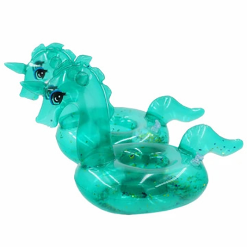 Green Transparent Unicorn Floating Drink Holder - Green Transparent Unicorn Shaped  Floating Drink Holder, with Glitters Inside