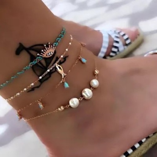 Pearl design bracelet / anklet - 4 pieces anklet set ( bracelet / anklet )