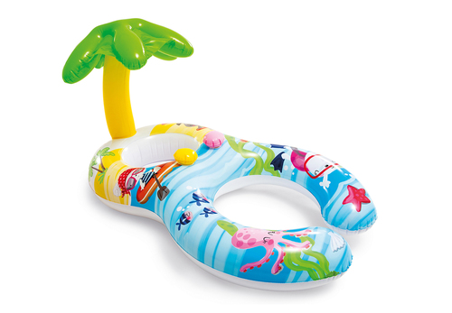 My First Swim Float - Spend quality pool time with your baby this summer with the Intex My Baby Float®. This fun float has 2 air chambers and smooth leg holes for ease of use and comfort. Features a large outer ring and smaller inner ring for added safety and stability as well as a soft pillow backrest and smooth seat straps to ensure that your little one is as comfortable and happy as can be!26.5 in (67cm) diameter Constructed with 2 air Chambers for added safety and comfort Ages 1-2 years Weight:1.77 LBS Dimensions:7.90in x 3.30in x 7.50in Age Grading:1 to 2