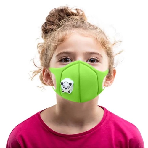 Green kids mask - Reusable sponge face mask for children  • Free size ( 3 - 10 years ) • Unisex for boys and girls