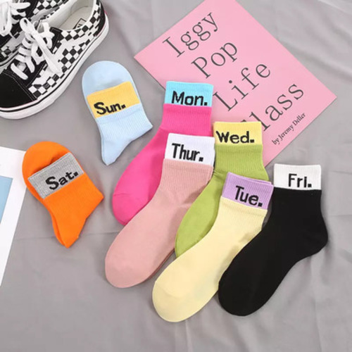 Week Days Socks - Week days design fashion, Unisex Casual Cotton Tube Socks. Fun, quirky socks are the perfect pizazz for any outfit! Material: Cotton / Polyamide / Spandex Free Size.