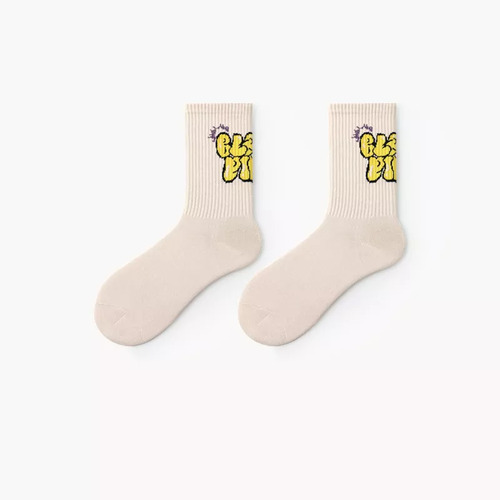 Vally - Cream With Bold Yellow Letters Socks - Cream With Bold Yellow Letters Socks Unisex Casual Cotton Tube Socks. Fun, quirky socks are the perfect pizazz for any outfit. Material: Cotton / Polyamide / Spandex Free size. High: CREW