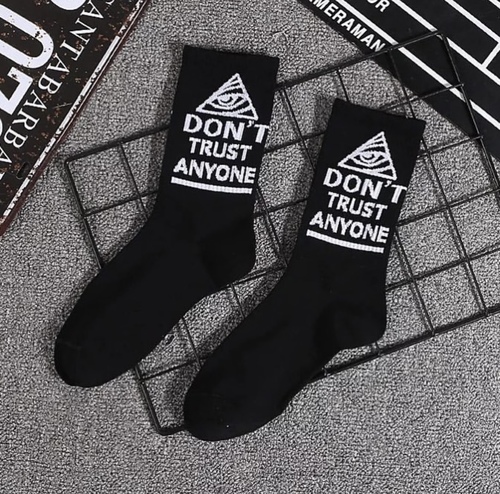 Vally - Don't Trust Anyone Socks - Don't Trust Anyone SocksUnisex Casual Cotton Tube Socks. Fun, quirky socks are the perfect pizazz for any outfit. Material: Cotton / Polyamide / Spandex Free size.