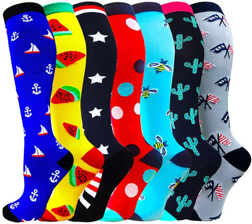 Fun Compression Socks - Fun Compression SocksHeight: Knee High. Gender: Unisex. For the season: Spring/Summer Autumn/Winter. Socks Type: Compression Sports Socks.
 Pattern: Colorful Patterns. Thickness: Standard. Fabric: Polyester, Nylon & Spandex. Machine Wash
 Size: S/M For Kids, L/XL For Adult. Pressure value: 20~30mmHg.