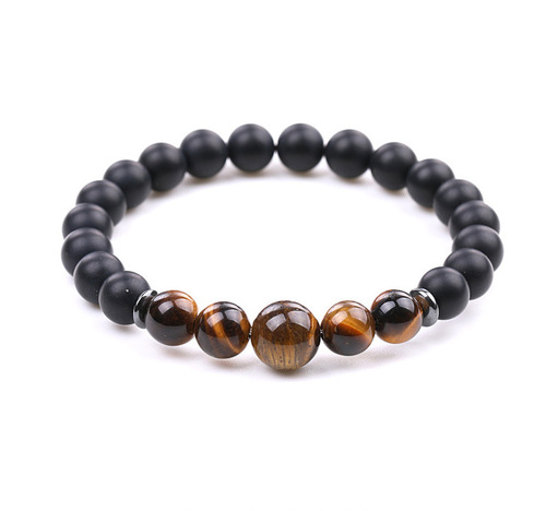 Handmade Real Natural Gemstone Beads Bracelets - Tiger Eye & Black Matte Stone - Overview & Details Color: Tiger Eye & Black Matte Stone Material: Natural stone Gender: Unisex Type: Bracelets 8mm beads with one 10mm middle bead 22cm – Stretchy elastic Bracelet weight: 19g The stone color will NOT fade Nickel & Zinc Free