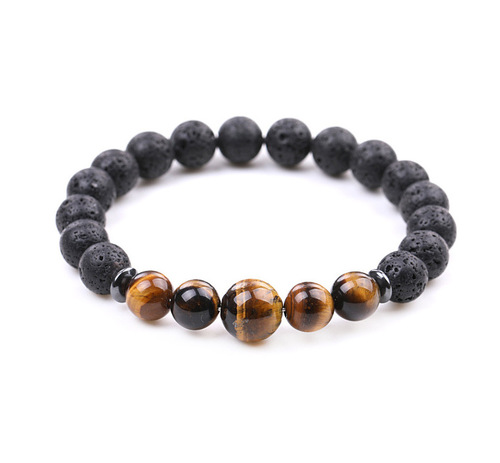 Handmade Real Natural Gemstone Beads Bracelets - Tiger Eye & Lava Stone - Overview & Details Color: Tiger Eye & Lava Stone Material: Natural stone Gender: Unisex Type: Bracelets 8mm beads with one 10mm middle bead 22cm – Stretchy elastic Bracelet weight: 19g The stone color will NOT fade Nickel & Zinc Free